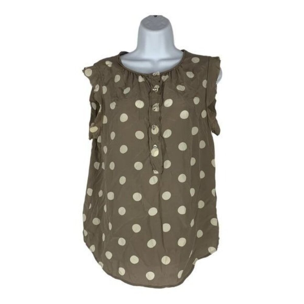 Broadway & Broome Beige Polka Dot Silk Sleeveless Blouse Size Medium